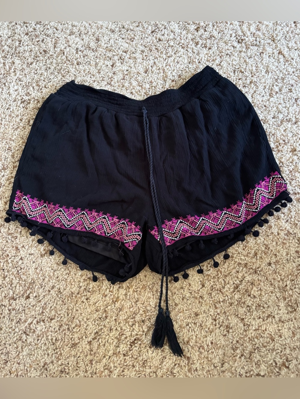 miami Black High-Waist Shorts with Pink Embroidered Trim